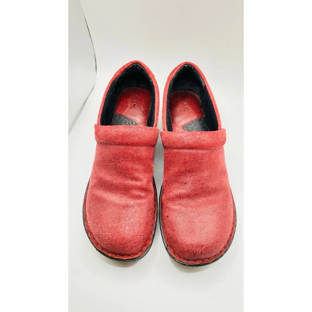 Born Concept BOC Peggy red linen look suede leather clogs slip on shoes sz 9.5
